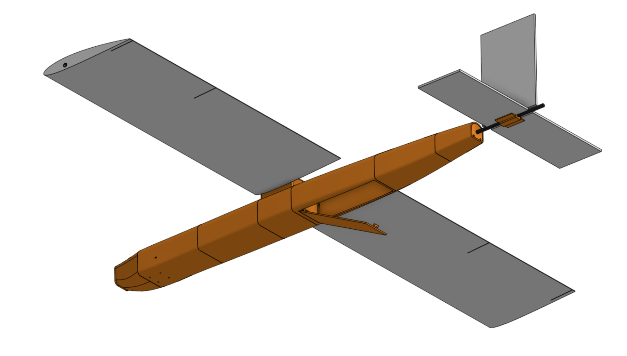 Bottom view of the UAV airframe showing the fuselage sections